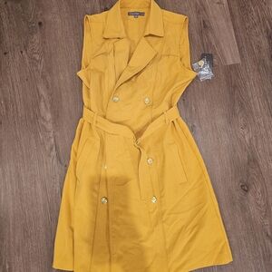 Sharagano Mustard Double-Breasted Midi Dress